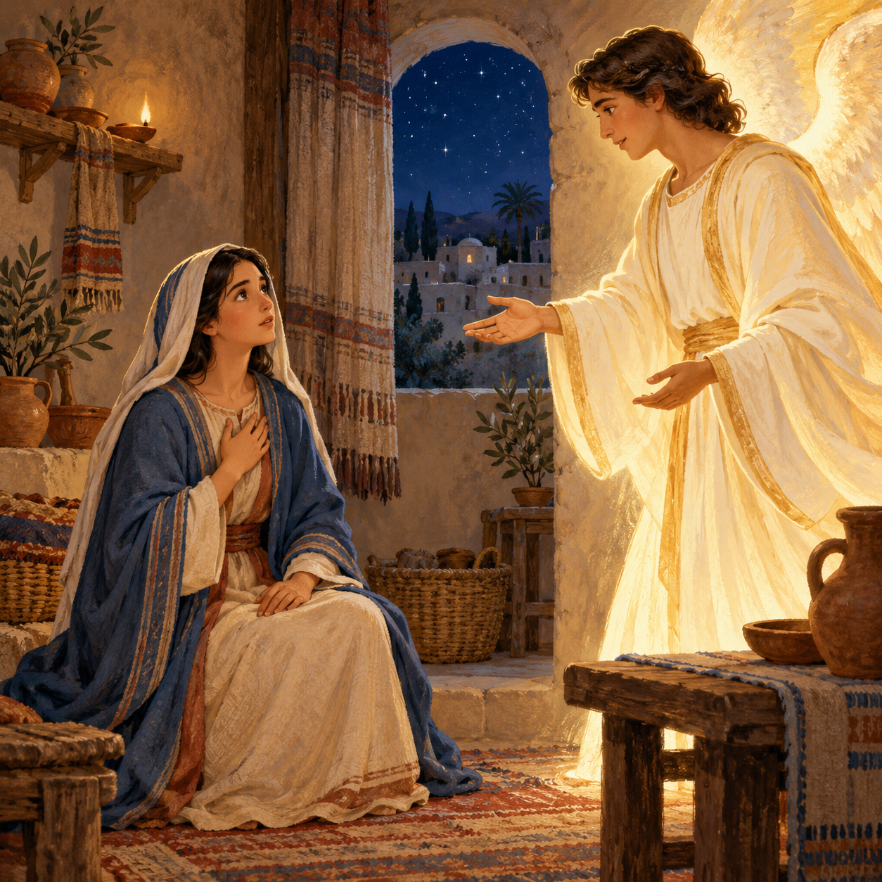 Mary listens as Gabriel brings a message